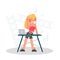 Cool blonde DJ behind the console color flat illustration
