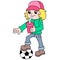 A cool blonde haired boy drinking ice while playing ball. doodle icon image kawaii