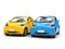 Cool blue and yellow compact urban cars