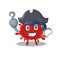 Cool buldecovirus in one hand Pirate cartoon design style with hat