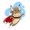 Cool bull flying in a red superhero cape. Symbol of 2021, year of the ox. Cartoon vector illustration