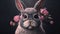 Cool bunny wearing glasses on a dark color background. Vision health at easter concept. Generative AI