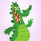 Cool cartoon crocodile or dinosaur. Vector illustration of a green crocodile waving and presenting