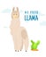 Cool cartoon doodle alpaca lettering quote with No prob llama. Funny wildlife animal on cactus background, lama quotes