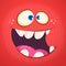 Cool cartoon monster face avatar. Vector Halloween excited monster devil with big mouth full of teeth