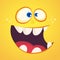 Cool cartoon monster face avatar. Vector Halloween excited orange monster with big mouth full of teeth.Cool cartoon monster face