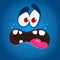 Cool cartoon monster with scared face avatar. Vector Halloween blue monster illustration