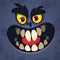 Cool Cartoon Scary Black Monster Face. Vector Halloween illustration of mad monster avatar.