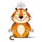 Cool cartoon tiger doing yoga, sitting in lotus position. Symbol of 2022, year of the tiger. Vector illustration