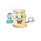 Cool cashew butter Professor cartoon character with glass tube