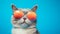 Cool Cat: Retro Glamor With Sunglasses On Blue Background