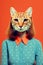 Cool Cat Revival: Anthropomorphic Cat in Pop Art Colors, Vintage Retro Halftone Illustration, Generative AI