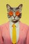 Cool Cat Revival: Anthropomorphic Cat in Pop Art Colors, Vintage Retro Halftone Illustration, Generative AI