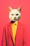 Cool Cat Revival: Anthropomorphic Cat in Pop Art Colors, Vintage Retro Halftone Illustration, Generative AI