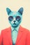 Cool Cat Revival: Anthropomorphic Cat in Pop Art Colors, Vintage Retro Halftone Illustration, Generative AI