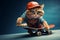 A cool cat rides a skateboard, oozing funkiness on blue