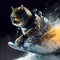 Cool cat in ski goggles rides a snowboard. Illustration Generative AI