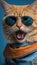 Cool Cat: Sunglasses-Wearing Feline on a Blue Background