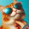 Cool Cat: Sunglasses-Wearing Feline on a Blue Background