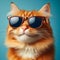 Cool Cat: Sunglasses-Wearing Feline on a Blue Background
