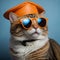 Cool Cat: Sunglasses-Wearing Feline on a Blue Background