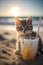 Cool Cat on Tropical Beach with Fruit Cocktail. generative AI illustration