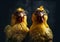 Cool chickens pose in the photo studio.