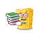 Cool and clever Student emmental cheese mascot cartoon with book