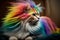 Cool and colorful cat. Rainbow colors. Diversity, tolerance, inclusion concept. Different and unique to be. Fashionable