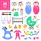 Cool colorful vector items for little toddler girl or boy