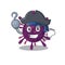 Cool coronavirus kidney failure in one hand Pirate cartoon design style with hat