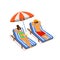 Cool couple chilling on sunchairs on the beach vacations scene