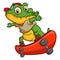 The cool crocodile playing skate board