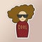 Cool curly girl in sunglasses sticker flat illustration