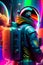 cool cyberpunk astronaut in the galaxy floating in the space. colorful astronaut out of the universe. robot milky way