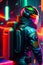 cool cyberpunk astronaut in the galaxy floating in the space. colorful astronaut out of the universe. robot milky way