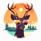 Cool Deer In Sunglasses Hand-drawn Illustration