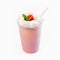 Cool delicious milkshake with strawberry flavor and whipped cream with berries. Close-up, on a white background. Mock up
