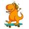 Cool dinosaur, dino listening music. Cartoon mascot for children, kids clothing. Fashionable illustration for t-shirt