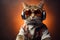 Cool DJ Ginger Cat with Sunglasses and Headphones. Generative AI