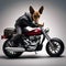 A cool dog donning a leather biker jacket and riding a miniature motorcycle5