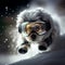 Cool Dog in ski goggles rides a snowboard. Illustration Generative AI