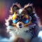 Cool Dog in ski goggles rides a snowboard. Illustration Generative AI