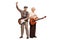 Cool elderly man and woman with electric guitars