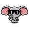 Cool elephant animal cartoon character wearing sunglasses with peaceful fingers