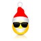 Cool emoji with Christmas hat, vector illustration