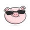 Cool emoticon icon. Emoji pig in black sunglasses.