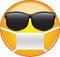 Cool emoticon wearing a mask. Yellow emoji wearing sunglasses and health mask to protect from germs, viruses, air pollution and