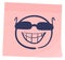 Cool face sketch on color sticker. Sunglasses emoji drawing