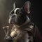 Cool French Bulldog in Uniform with a Drink, Drawing Imitation, Abstract Generative AI Illustration